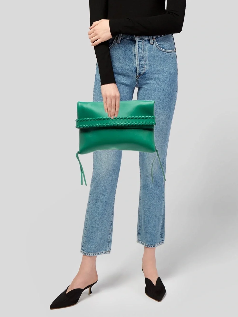 Chloe Emerald Green Braided-Trim Leather Clutch